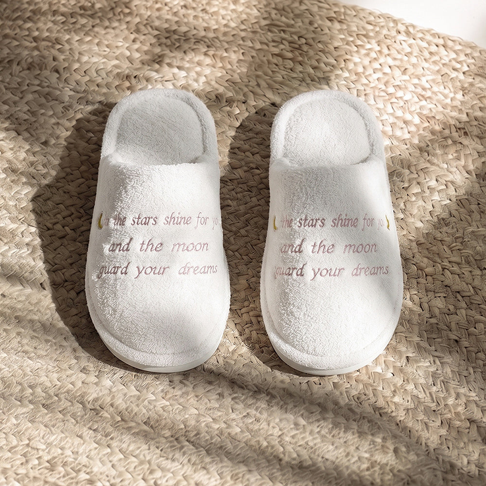 Simple Letter Embroidery Plush Non-Slip Warm Slippers 6W8FSP286