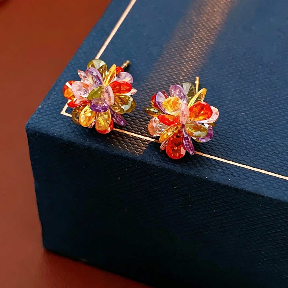 Cute Colorful Glass Crystal Flower Stud Earrings 6W6JER757