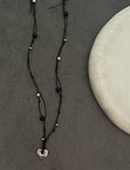 Simple Silver Heart Charm Beaded Braided Necklace 6W6JNC407L