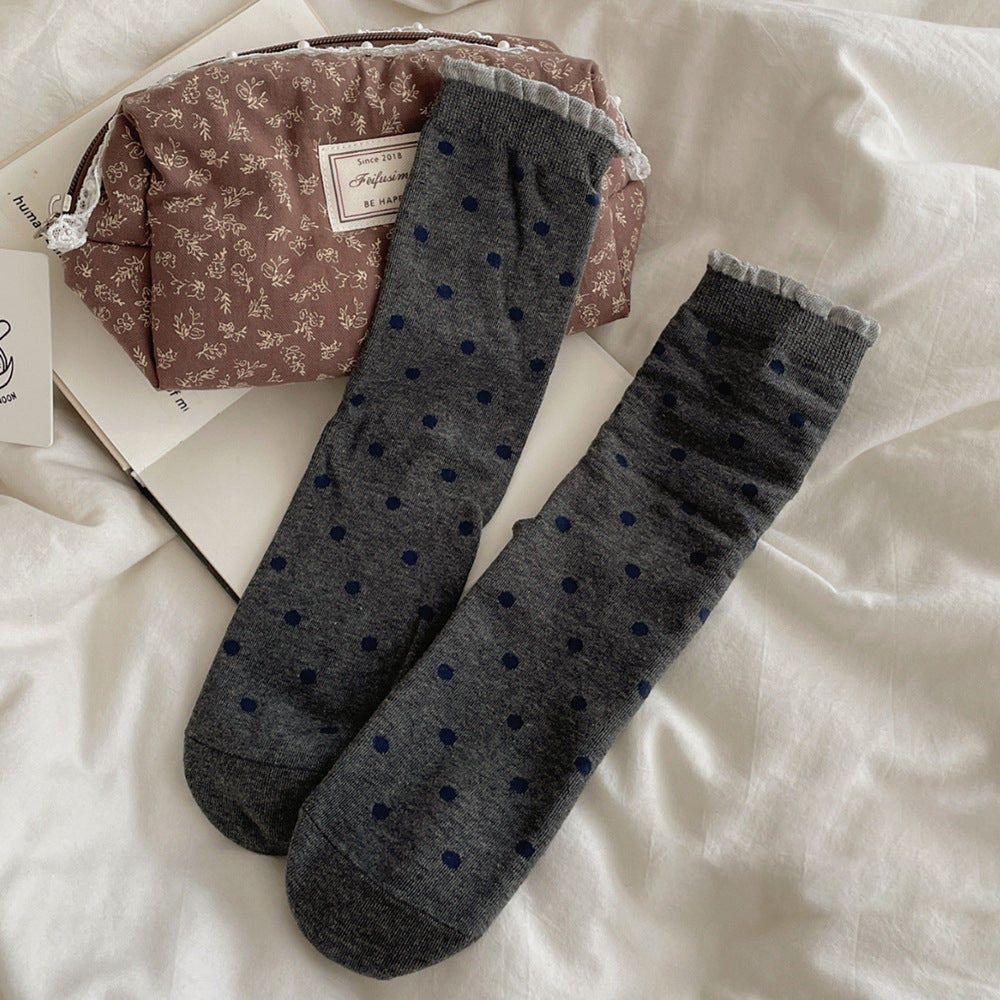 Polka Dot Ruffled Crew Socks - DippedShop Wholesale - #1587