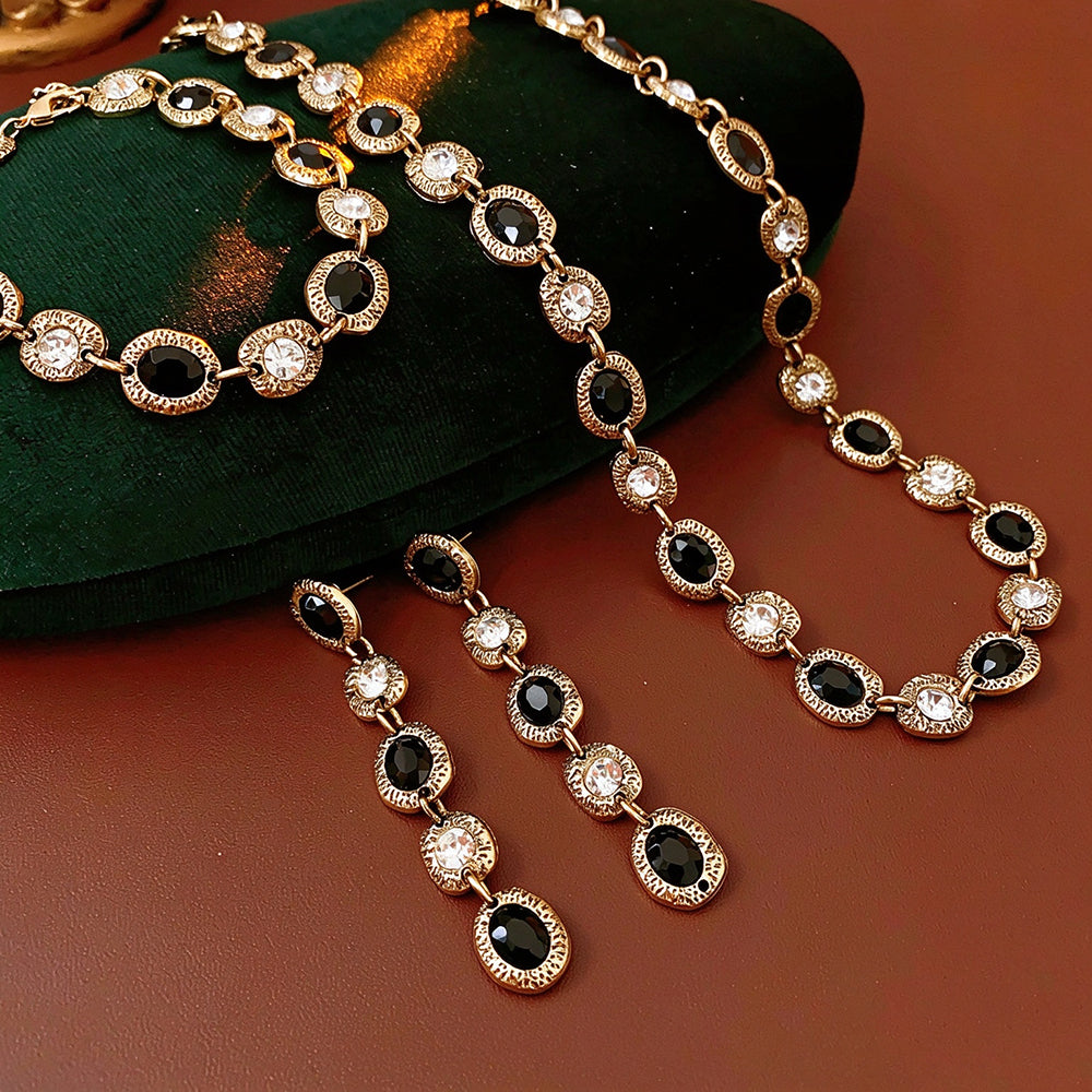 Vintage Gold Plated Rhinestone Geometry Necklace 6W6JNC943