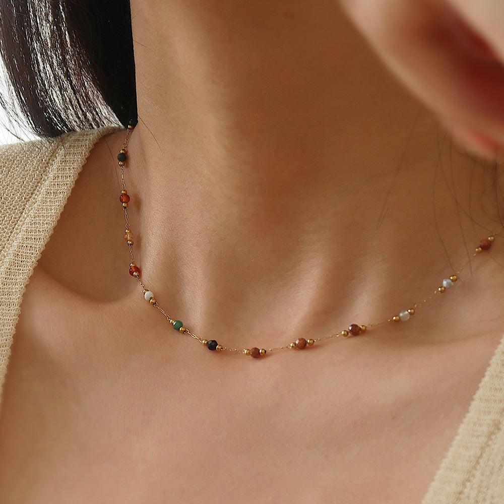 Boho Colorful Stone Bead Chain Necklace 6W6JNC1069
