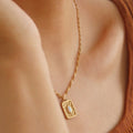 Vintage Gemstone Square Medallion Pendant Necklace 6W6JNC1068