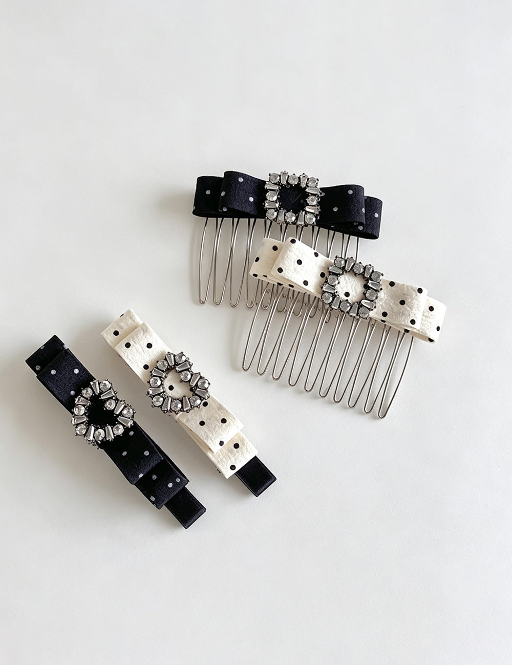 Sweet Polka Dots Heart Rhinestones Hair Clips 6W6HCP1231