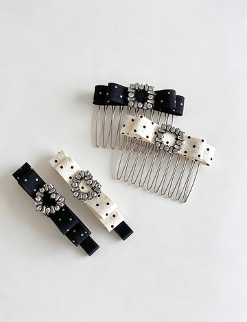 Sweet Polka Dots Heart Rhinestones Hair Clips 6W6HCP1231