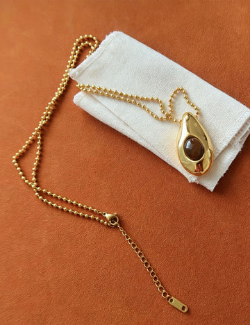 Vintage Gold Plated Tiger's Eye Pendant Necklace 6W6JNC665