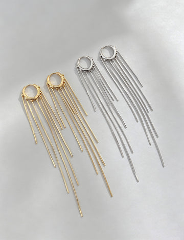 Minimalist Gold Plated Long Tassel Hoop Earrings 6W6JER731