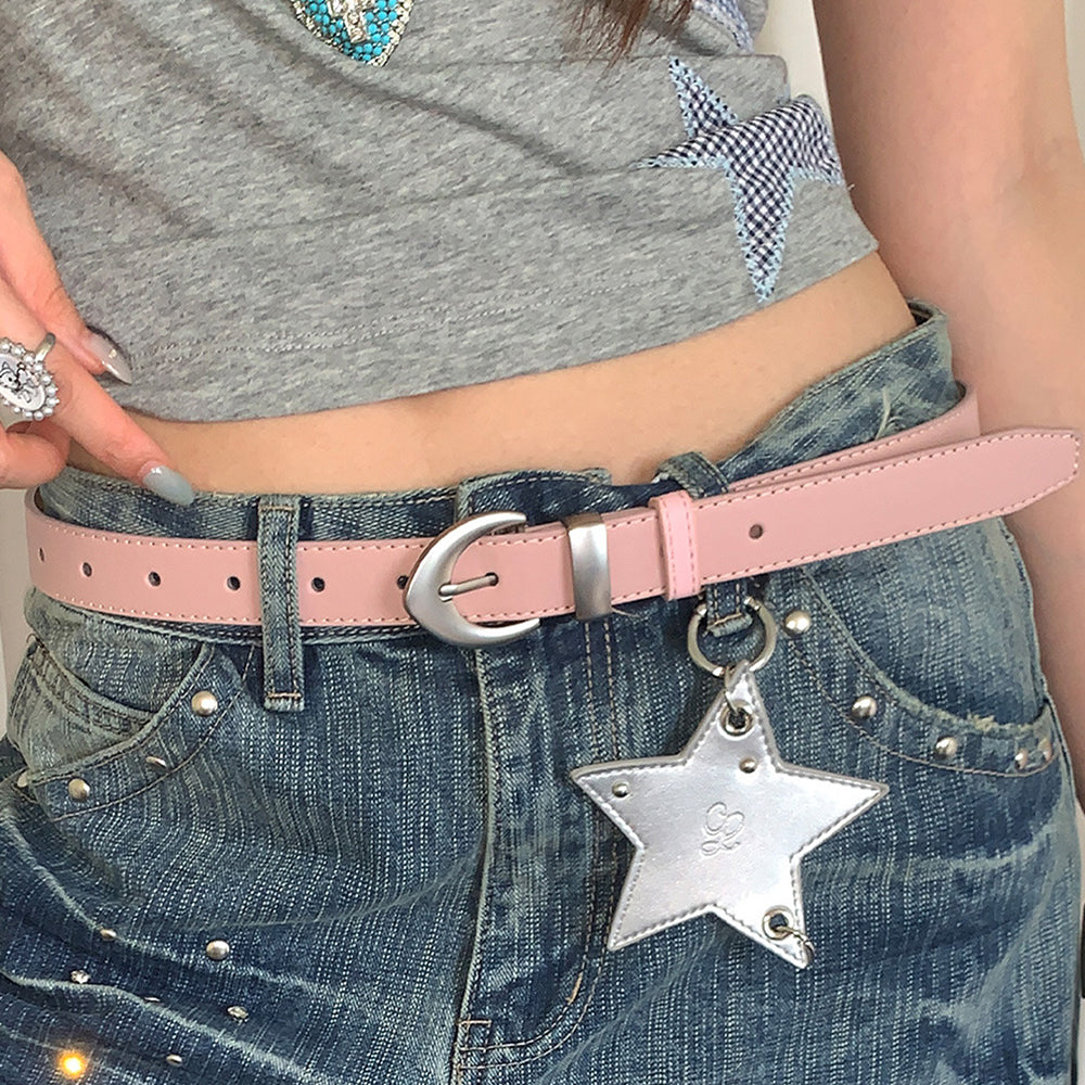 Stylish Metal Silver Buckle PU Leather Belt 6W6JBT193