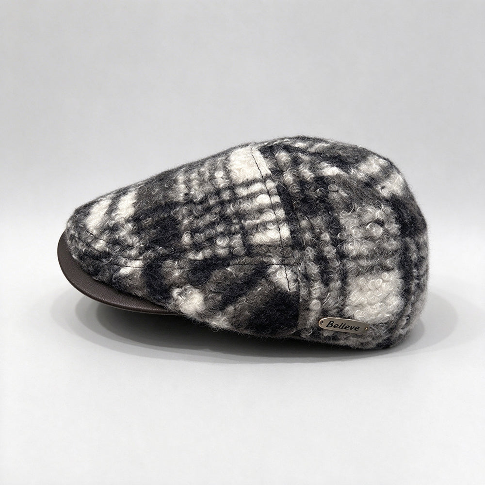 Plaid Fluffy Beret Hat - DippedShop Wholesale - #2163