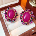 Trendy Rose Crystal Oval Drop Statement Earrings 6W6JER729