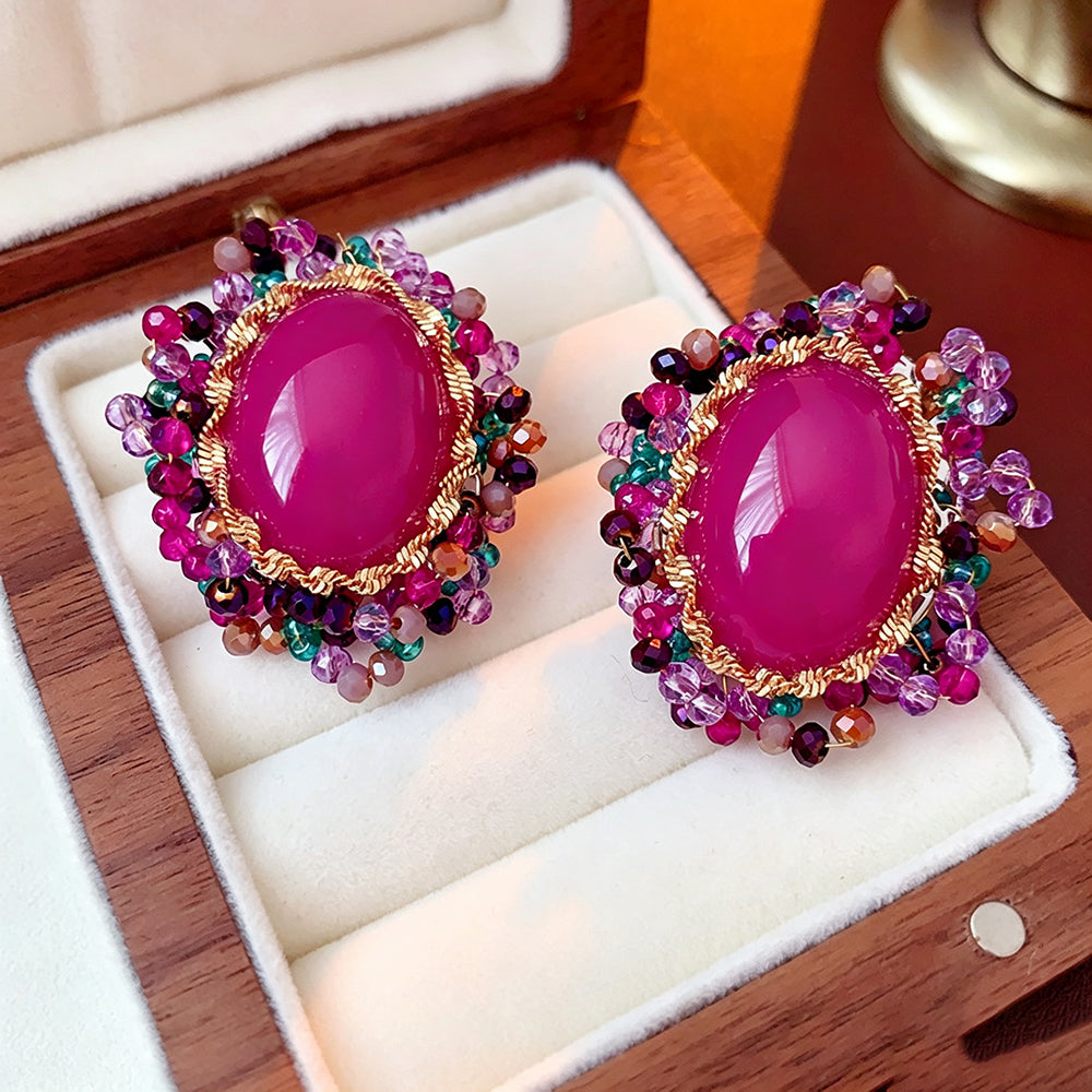 Trendy Rose Crystal Oval Drop Statement Earrings 6W6JER729