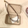 Vintage Double Layer Beaded Chain Square Pendant Necklace 6W6JNC658