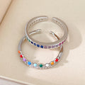 2 Pcs Simple Colorful Cubic Zirconia Open Ring Set 6W6JRG377