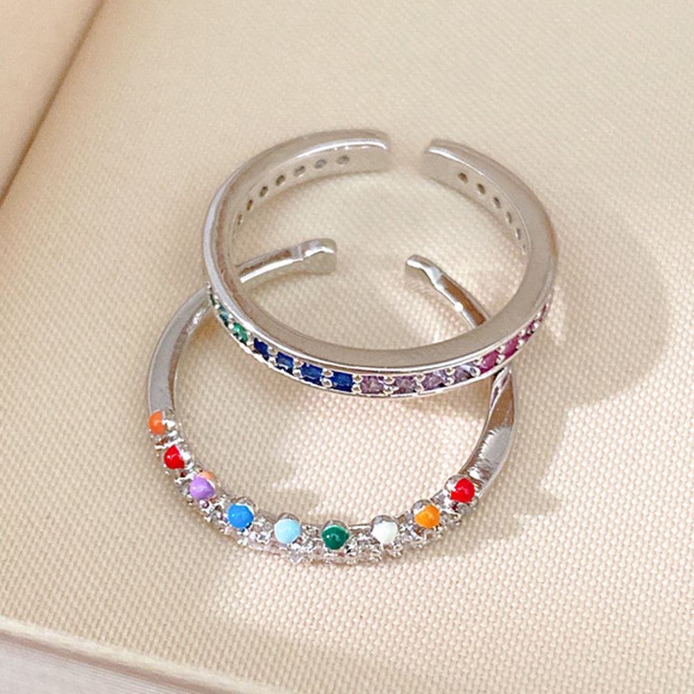 2 Pcs Simple Colorful Cubic Zirconia Open Ring Set 6W6JRG377