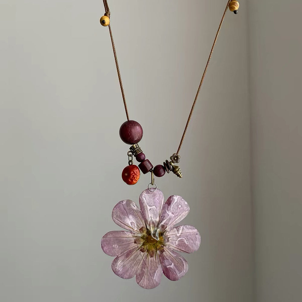 Flower Resin Pendant Necklace - DippedShop Wholesale - #0899