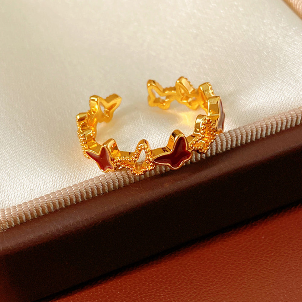 Minimalist Gold Plated Butterfly Enamel Open Ring 6W6JRG368