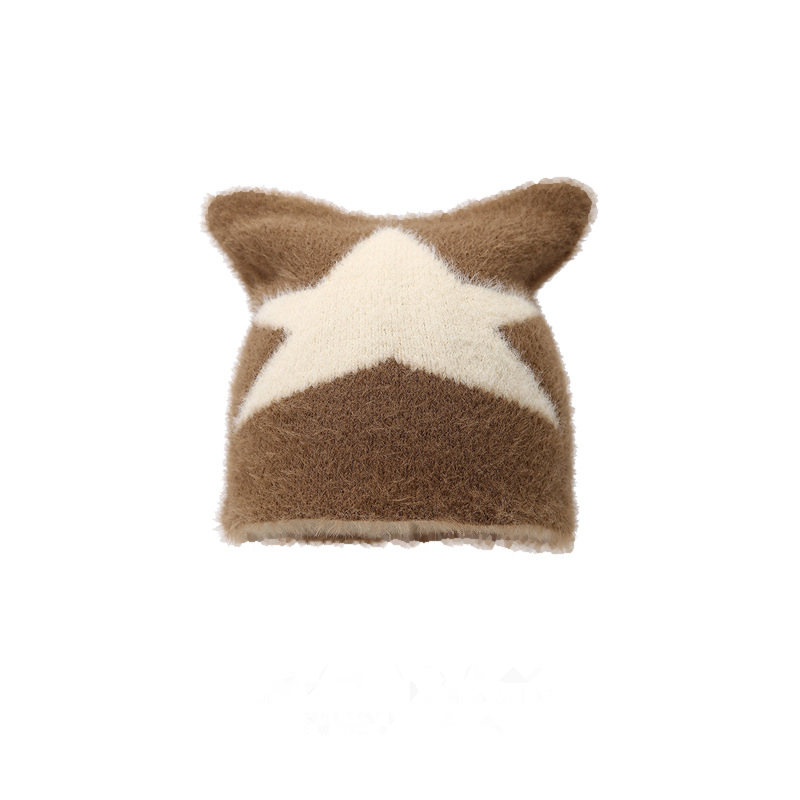 Cute Star Pattern Cat Ear Knit Beanie 6W6HAT683