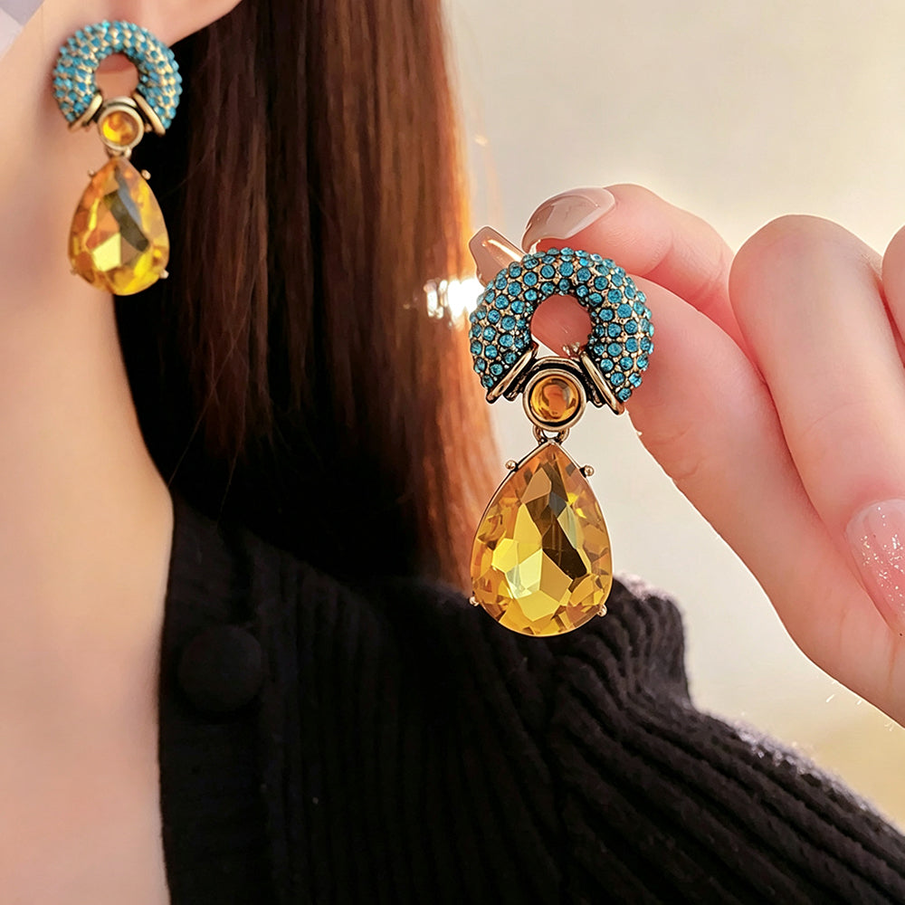 Luxury Rhinestone Circle Teardrop Drop Earrings 6W6JER751