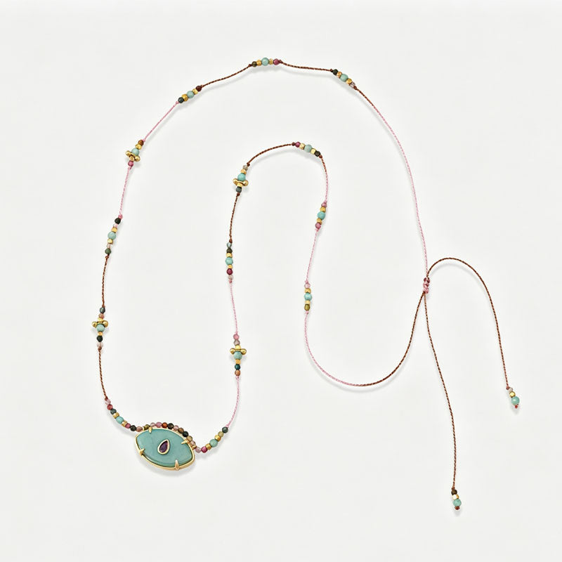 Natural Stone Pendant Beaded Rope Necklace 6W6JNC628