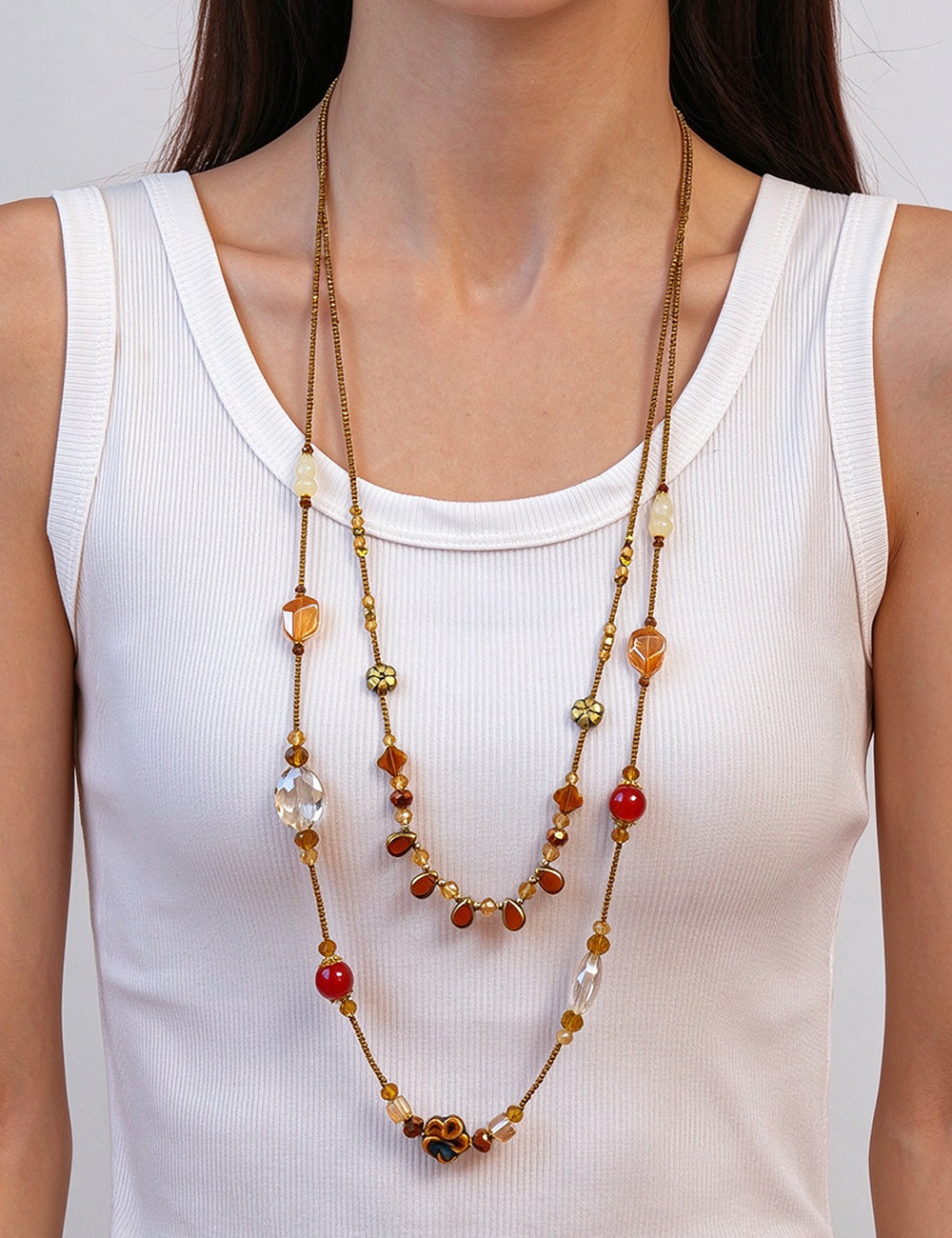 Double Layer Beaded Necklace - DippedShop Wholesale - #1299