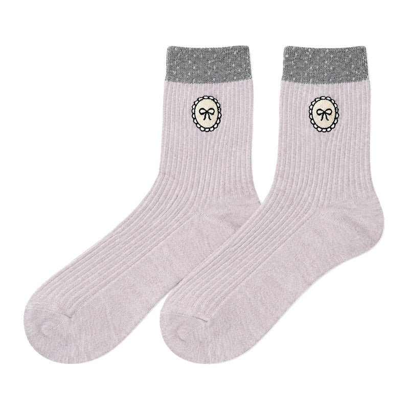 Bowknot Embroidered Crew Socks - DippedShop Wholesale - #4835