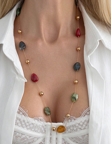 Resin Bead Long Necklace - DippedShop Wholesale - #9507