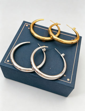 Chunky Gold Plated C-Shaped Hoop Earrings 6W6JER755