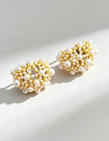 Vintage Hollow Out Pearl Cluster Hoop Earrings 6W6JER716