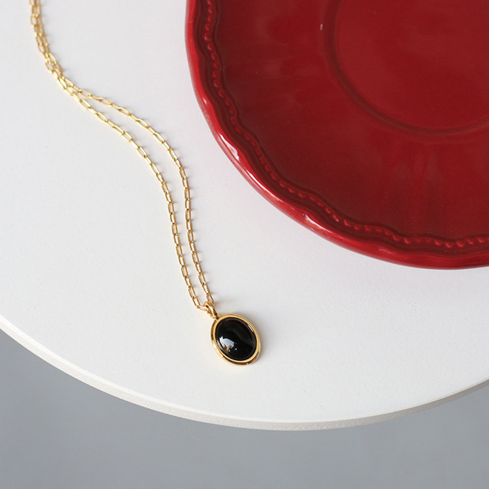 Vintage Oval Gemstone Pendant Choker Necklace 6W6JNC1082