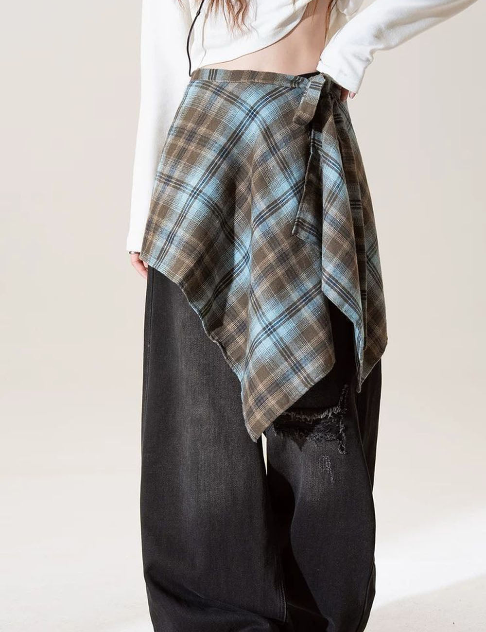 Plaid Tie Side Wrap Skirt - DippedShop Wholesale - #8915