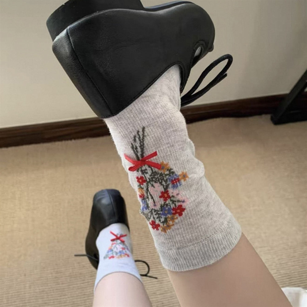 Floral Bow Crew Socks - DippedShop Wholesale - #1715