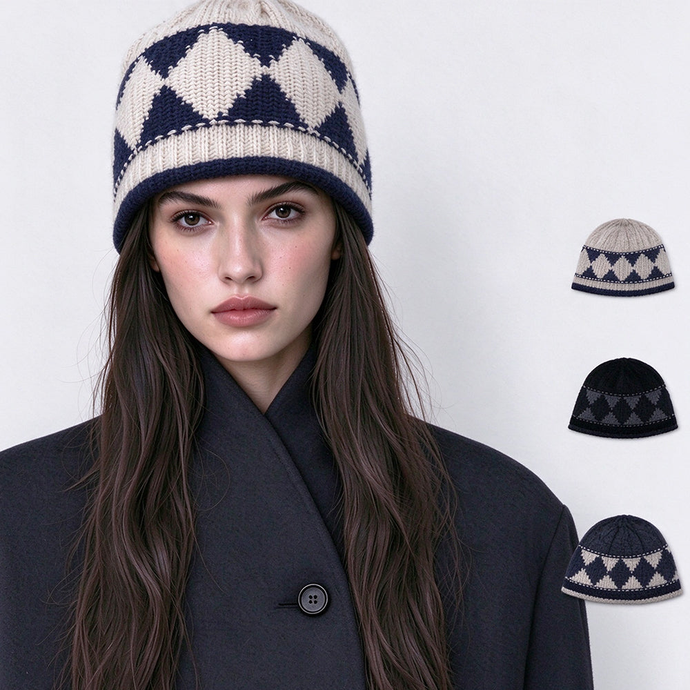 Diamond Jacquard Knit Beanie - DippedShop Wholesale - #0099