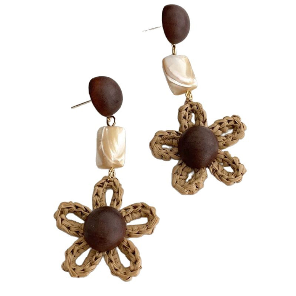 Raffia Flower Drop Earrings - DippedShop Wholesale - #8547