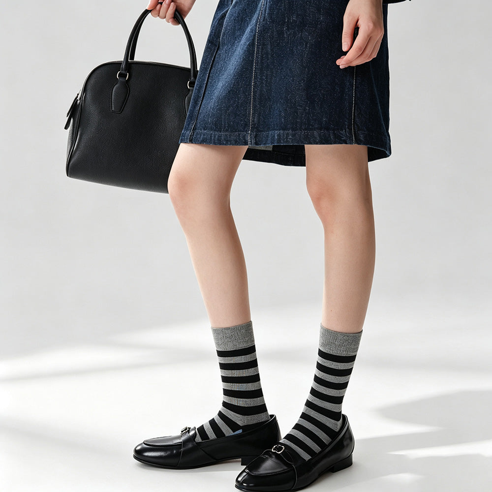 Striped Color Contrast Crew Socks - DippedShop Wholesale - #5219