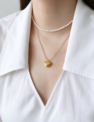 Minimalist Gold Heart Plated Snake Chain Necklace 6W6JNC1081
