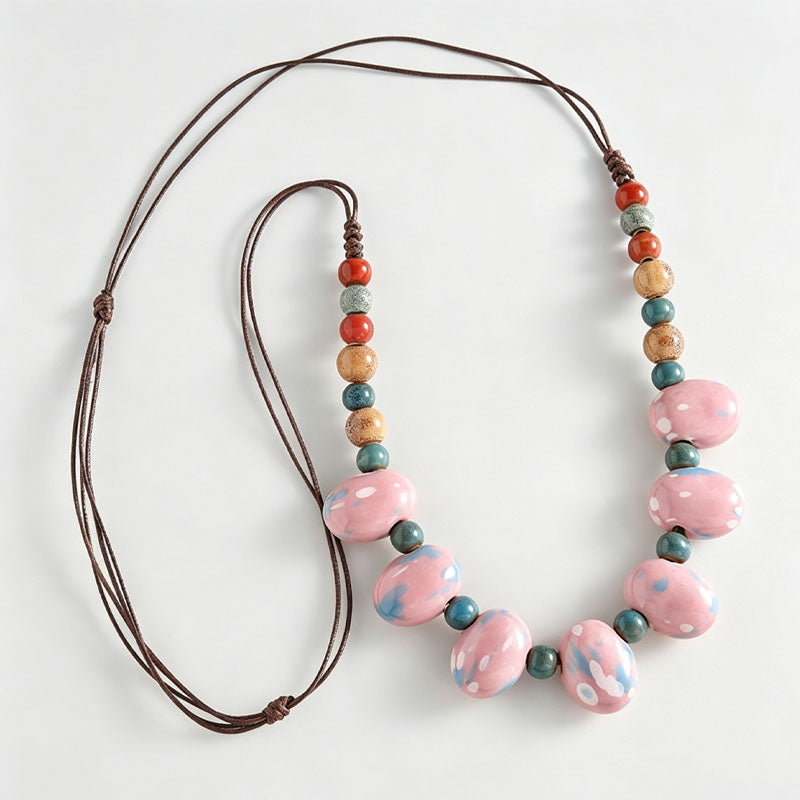 Multi-Color Irregular Beaded Braided Necklace 6W6JNC422
