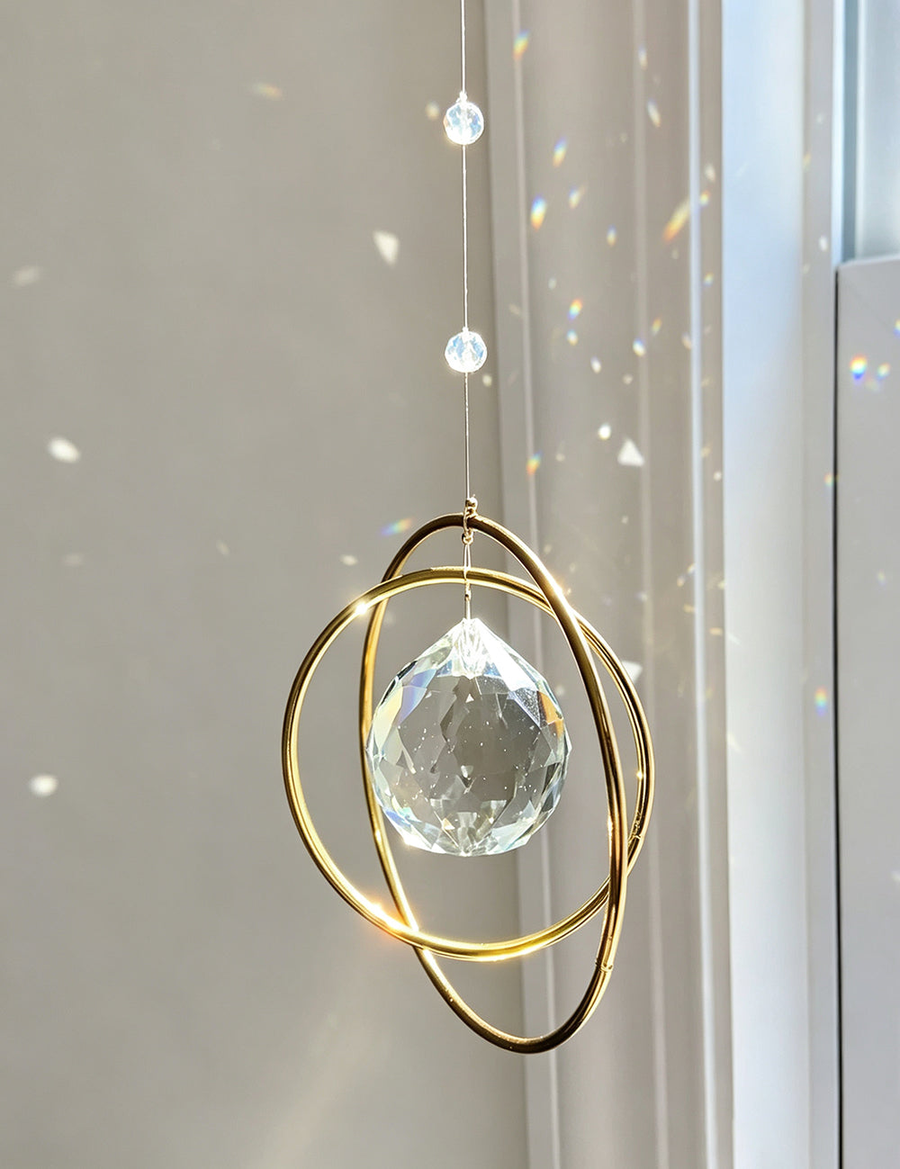 Double Rings Crystal Galaxy Prism Ball Suncatcher 6H7HLS214