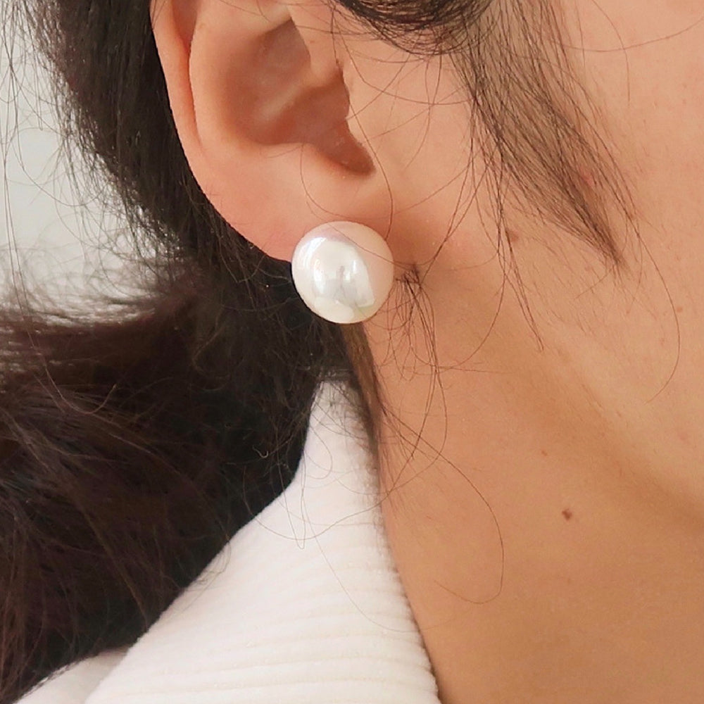 Large Round Pearl Stud Earrings - DippedShop Wholesale - #8099