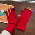 Cute Colorful Plush Ball Decor Warm Knit Gloves 6W6GLO93