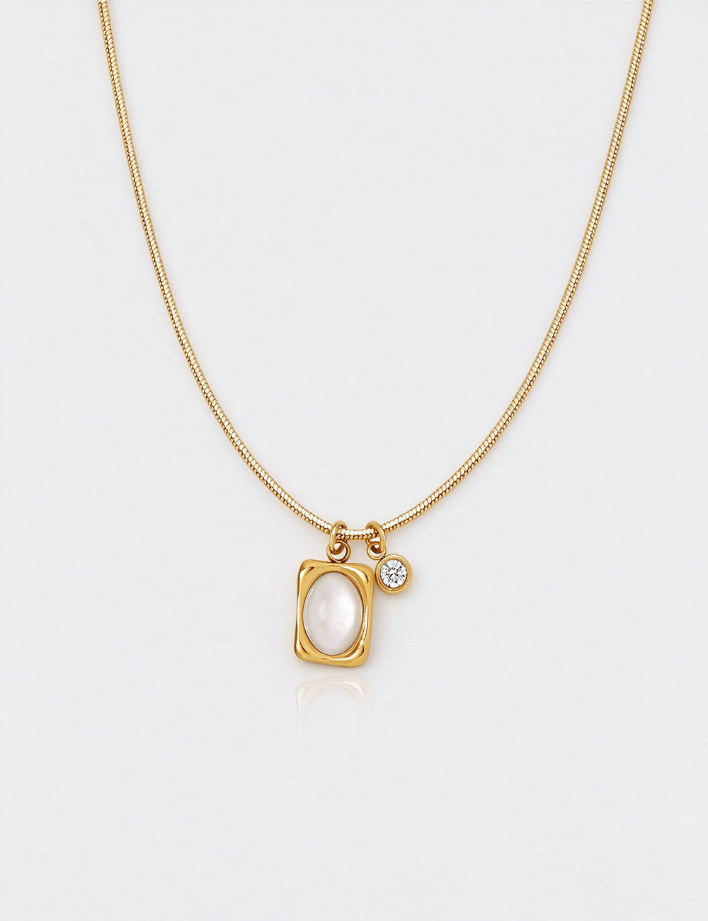 Vintage Shell Square Pendant Snake Chain Necklace 6W6JNC1078
