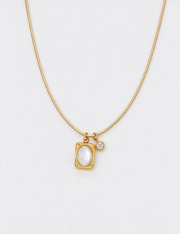 Vintage Shell Square Pendant Snake Chain Necklace 6W6JNC1078