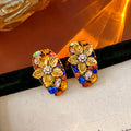 Multi-Color Crystal Flower Stud Earrings 6W6JER831