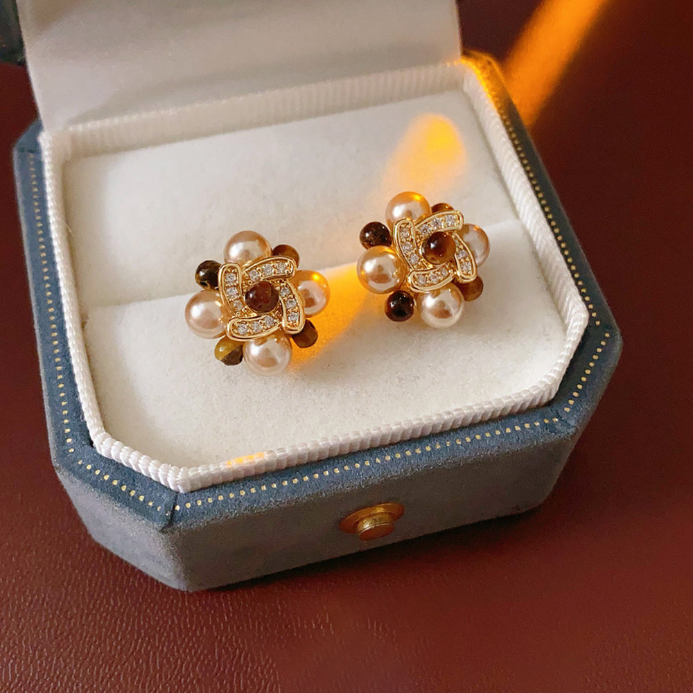 Chic Rhinestones Bowknot Pearl Pendant Earrings 6W6JER802