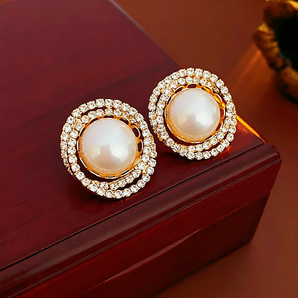 Vintage Sparkly Halo Rhinestone Pearl Stud Earrings 6W6JER753