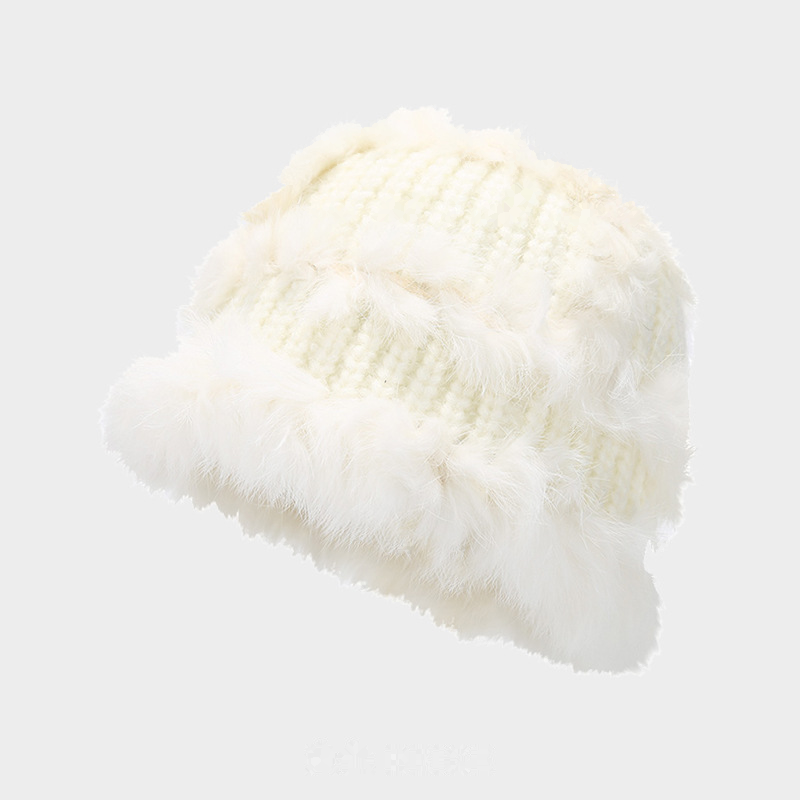 Cute Faux Rabbit Fur Knit Bucket Hat 6W6HAT686