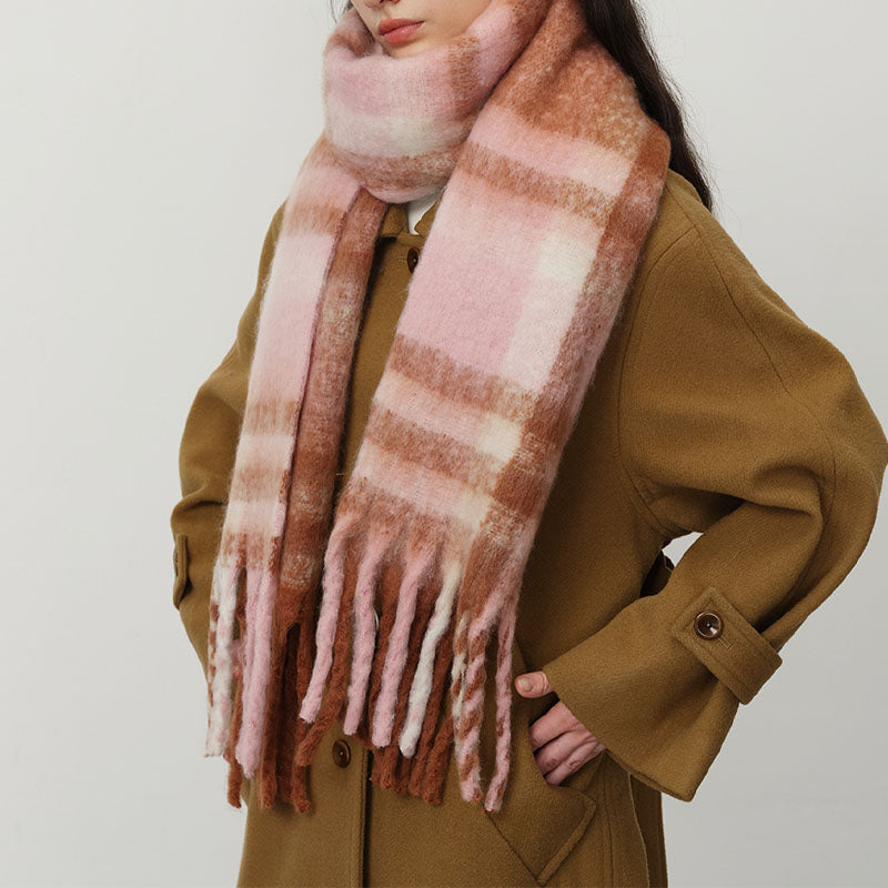 Winter Plaid Cashmere-Feel Tassel Knit Scarf 6W6NSC64