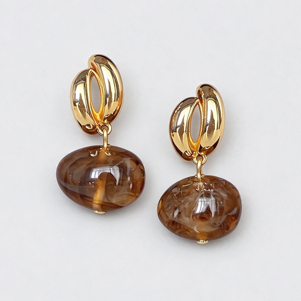 Chunky Irregular Gold Plated Resin Drop Earrings 6W6JER946