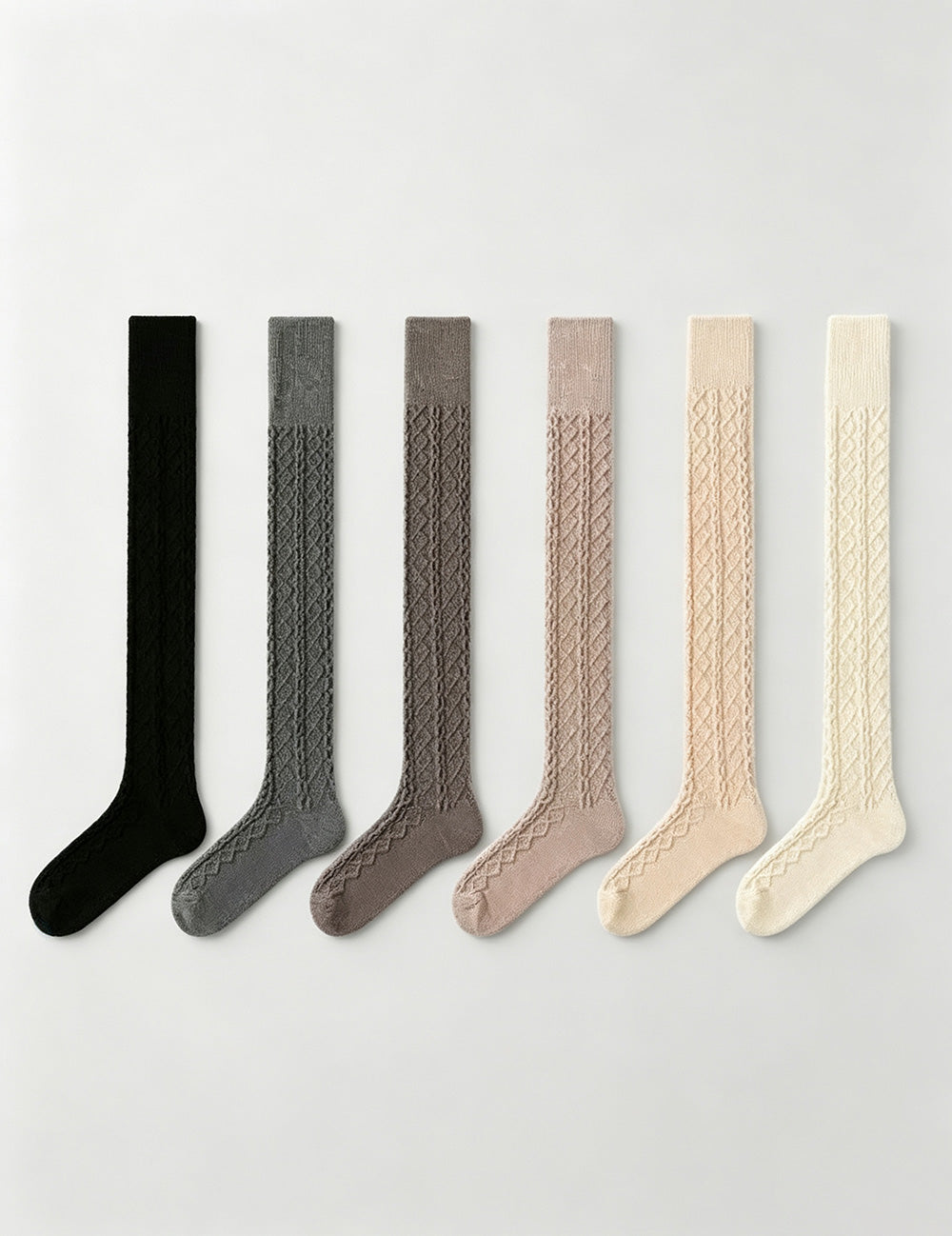 Cable Solid Color Knit Over Knee High Socks 6W8FSO892