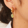 French Green Oval Gemstone Huggie Hoop Earrings 6W6JER913