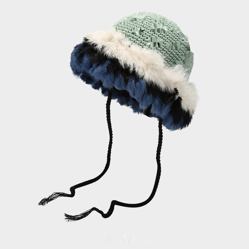 Stylish Color Black Plush Knit Beanie Hat 6W6HAT685